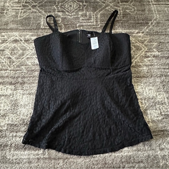 NWT Torrid Mesh Babydoll Tank Blouse Black Lace Animal Print - Picture 1 of 7